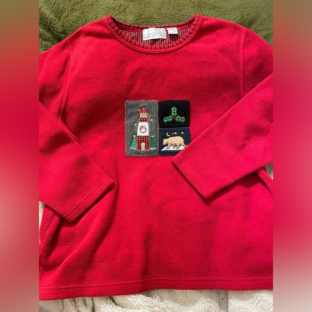 NWOT Vintage Christmas Lighthouse Fleece Grandma Sweater - Picture 3 of 4